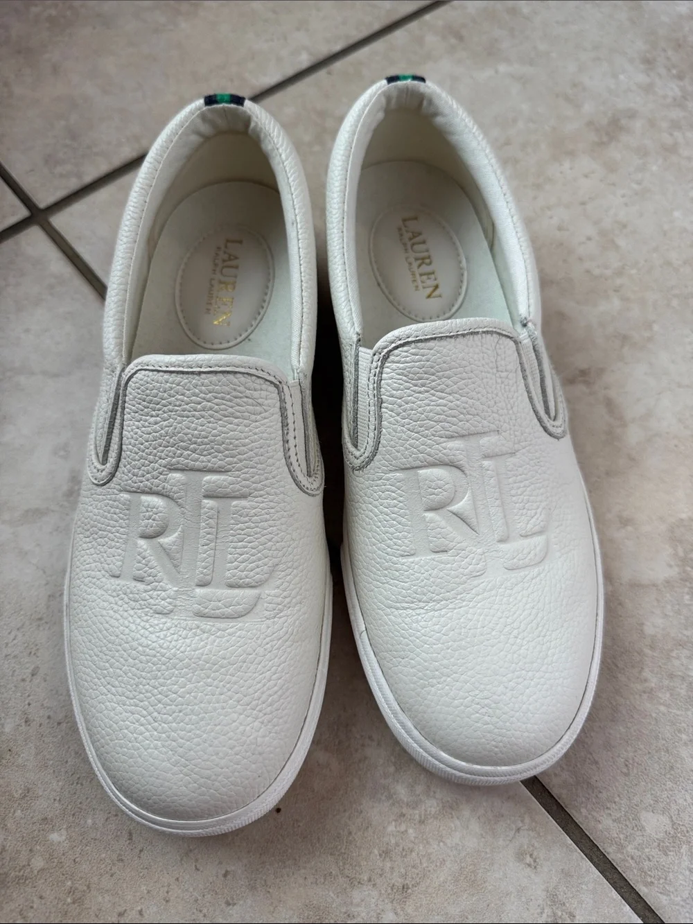 Ralph Lauren Kids White Embossed RL Slip-On Sneakers